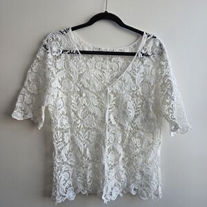 Crochet Lace Blouse Button Down Size Large Coquette Cottagecore Boho Balletcore